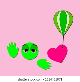 The heart is flying in a hot air balloon. Illustration on light background. Feelings in the air. Colorful flight. Cartoon figure looking sad. Face with expression of longing. Farewell, bye. - Powered by Shutterstock