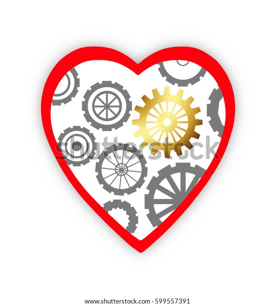 heart gears black and white