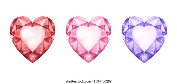 Heart Gem Stones Watercolour Clip Art