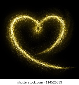 Heart of gold glittering star dust. Love concept.