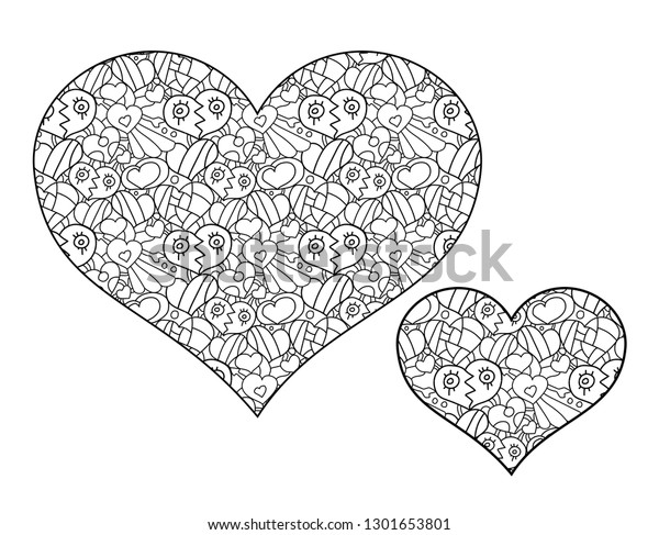 Heart Hand Drawing Coloring Kids Adults Stock Illustration - 