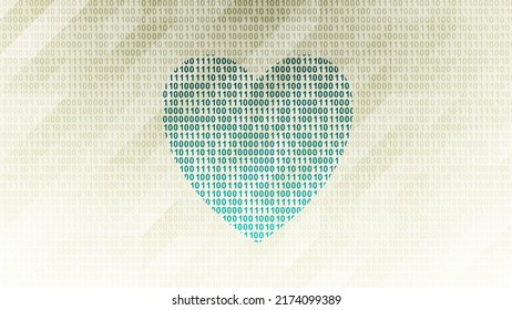 Heart Icon On Binary Code ( Array Of Bits ). Illustration.