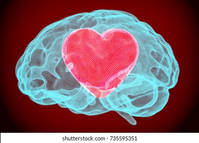 Heart Inside Brain, Smart Love Concept. 3D Rendering