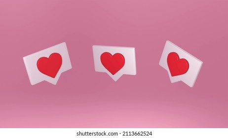 Heart Like Icon 3D, Social Media Heart Icon On Different Angle Isolated 3d Rendering Illustration On The Rose Background