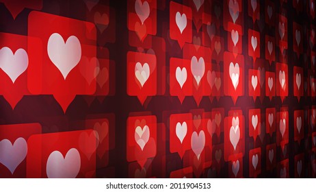 Heart likes perspective backdrop . A social media 3D illustration concept