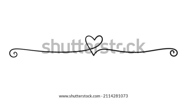 Heart line divider love symbol, Continuous\
one line drawing heart shape and swirl decoration, Black and white\
minimalist illustration made of one\
line