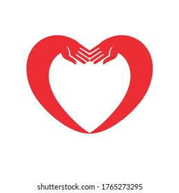 Heart Logo. Arms Around The Heart. Valentines Day Logotype. Illustration In Flat Design