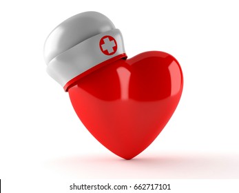 Heart With Nurse Hat Isolated On White Background. 3d Illustration