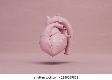 The Heart Is One Of The Most Important Organs In The Human Body. A Real Heart In Pink Color On A Pink Pastel Background. 3d Render. 3d Illustration