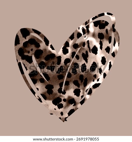 Heart pattern with abstract hand drawn art and leopard skin  in brown, and black colors. Hand pattern design.