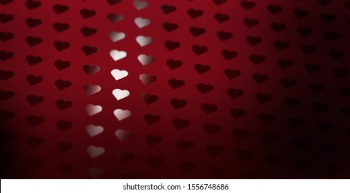 A Heart Pattern Of Spot Uv Varnish Print On Red Note Paper Background.