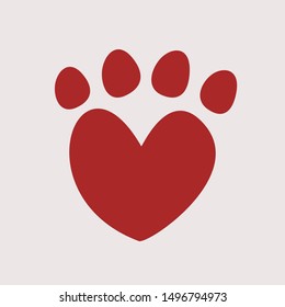 Heart Pet Paw Print Icon Illustration