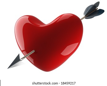 Heart Pierced By An Arrow. 3D Image.