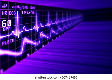 Heart rate with ECG graph on the futuristic medical monitor in the cyberspace. 3D background