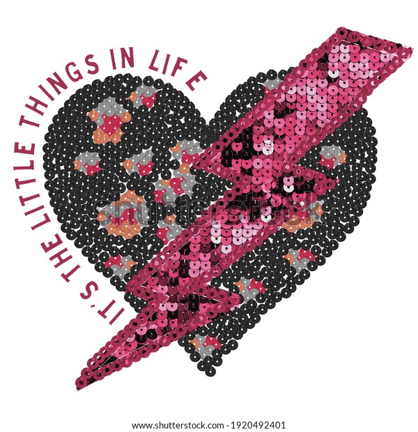 Heart Sequin Text Textile Stock Illustration 1920492401