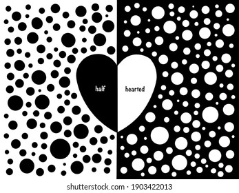 Heart Shape In Black And White With Polka Dot Pattern. Half-hearted Commitment Concept. No People. Copy Space.