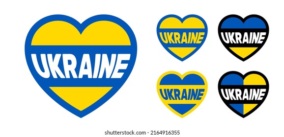 Heart shape with border, the country name Ukraine and Ukrainian flag colors. Icon design elements for decoration design. Modern concept is perfect for patriot sticker and icon
