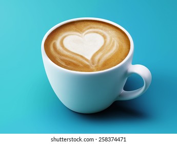 Heart Shape Coffee Cup Concept isolated on cyan background - Powered by Shutterstock