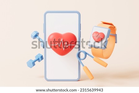 Heart shape with ECG graph line, 3d rendering. Digital drawing.