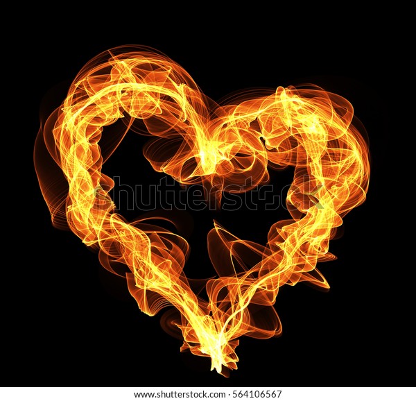 Heart Shape Fire On Black Background Stock Illustration 564106567