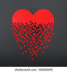 Heart Shape Has Being Breaking Down Into Small Cubes On Dark Background