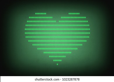 Heart Shape On Old Green Terminal Screen