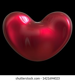 Heart Shape Ugly Love Symbol Glossy Red. Wedding Marriage Greeting Card Design Element Concept. 3d Rendering Illustration, Isolated On Black