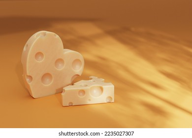 Heart shaped cheese for Cheese Lovers Day, National cheese lover's day celebration. Cheese 3D illustration, 3D rendering. - Powered by Shutterstock