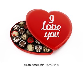 Heart Shaped Chocolate Box With I Love You Text.