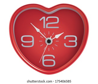 Heart shaped clock isolated