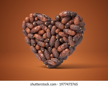 Heart Shaped Date Palm Fruits, 3d Illustration, Suitable For Fasting, Ramadan, Islam And Iftar Themes And Typography Usage.