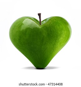 Heart Shaped Fresh Green Apple Over White