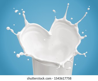 Heart shaped milk splashed in a glass, 3d rendering.