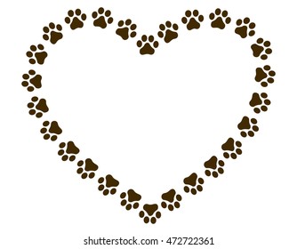 Heart Shaped Paw Print Frame / Border For Animal Lovers