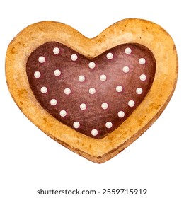 Heart shaped sugar cookies with chocolate icing. Sweet dessert for Valentine's Day. Design element for cards, greetings, menus, etc. Watercolor illustration isolated on white background.  - Powered by Shutterstock