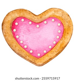 Heart shaped sugar cookies with pink icing. Sweet dessert for Valentine's Day. Design element for cards, greetings, menus, etc. Watercolor illustration isolated on white background. - Powered by Shutterstock