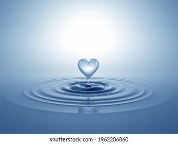 Heart Shaped Water Splash. Conceptual Symbol. 3D Illustration.