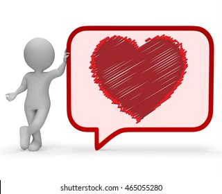 Heart Speech Bubble Representing In Love 3d Rendering