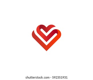 Heart Symbol. Valentines Day Ribbon Logotype. Abstract Line Medical Health Logo Icon Design.