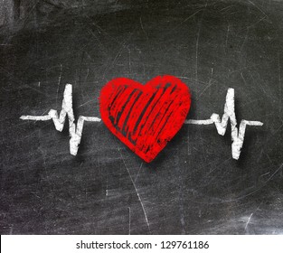 Heartbeat character and design, love heart on a chalkboard