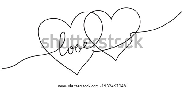Hearts. Continuous line art
drawing. Wedding concept. Best friend forever. Black and white
illustration