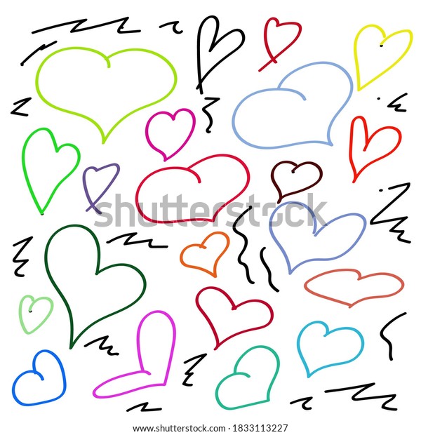 hearts and lines drawn by hand in a Doodle style\
different color