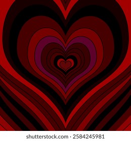 Hearts pattern background. Red template for Valentine's Day and love themed designs. Tunnel of heart lines. Romantic backdrop for wedding invite, card, engagement, proposal. Valentine day wallpaper bg