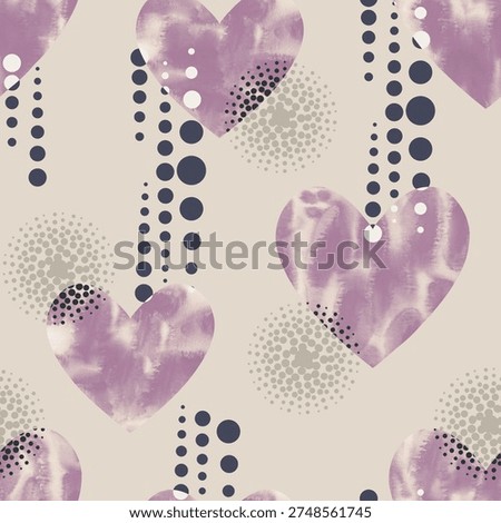 Hearts seamless pattern with shadow effects and dots.