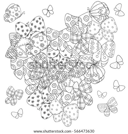 Heart Shaped Pattern For Adult Coloring Book Butterfly Floral Retro Doodle