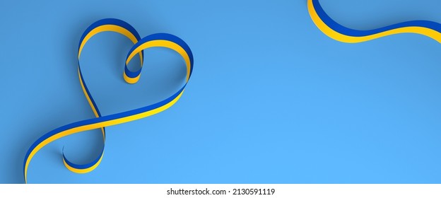 Heart-shaped ribbon in the colors of the Ukrainian flag. Keep the peace in Ukraine and around the world. 3d render illustration.