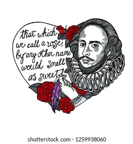 ハート型シェイクスピア シェイクスピアはペンで詩を書く のイラスト素材