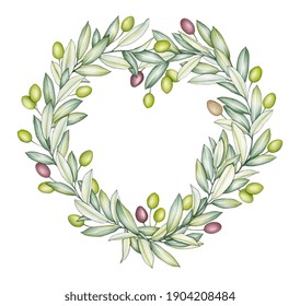 Watercolor Olive Branch Wreath Hand Drawn Stock Vector (Royalty Free ...