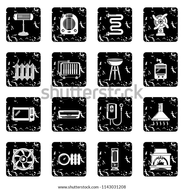 Heat cool air flow tools icons set grunge isolated on\
white background 
