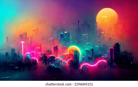 Heat Haze Blurry Fog Synthwave World Illustration